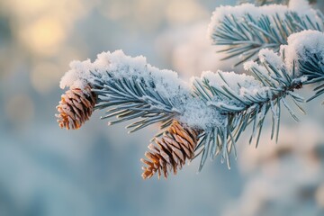 Poster - A close-up shot of a pine tree covered in snow, perfect for winter or holiday-themed designs