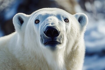 Canvas Print - Close-up shot of a polar bear's face with white fur and black nose