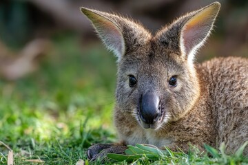 Poster - A close-up of a kangaroo relaxing in the grass