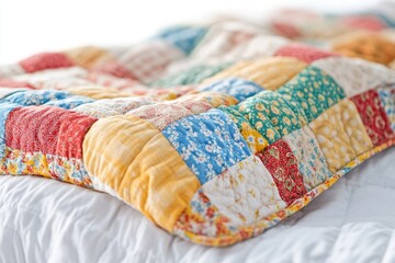 Aufkleber - Cozy bedroom scene featuring a colorful quilt on top of a bed