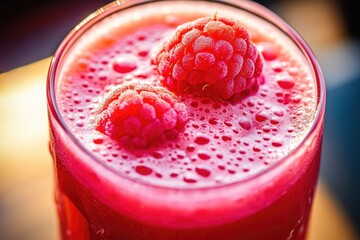 Poster - Freshly squeezed raspberry juice with a juicy raspberry floating on top