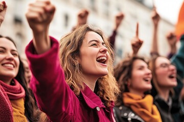 Poster - A group of people rejoicing with arms up, capturing a moment of joy and unity