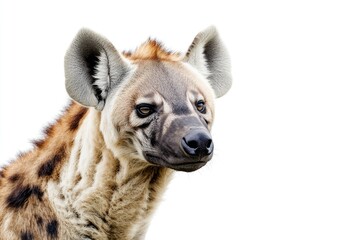 Poster - A close-up shot of a hyena's face on a white background