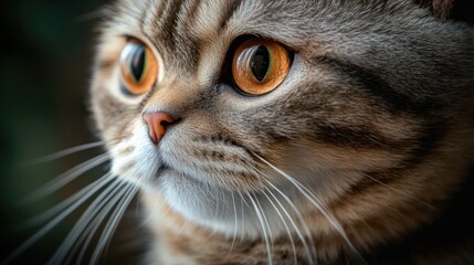 Poster - A clear view of a cat's face with bright orange eyes, ideal for use in pet-related content or as a design element