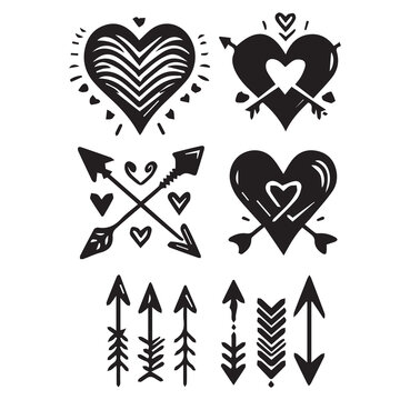 Heart and Love Icons Different  Silhouette Vector on a White Background