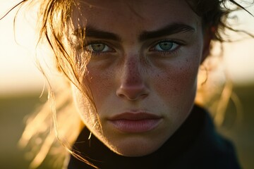 Poster - Close-up portrait of a woman with freckled hair