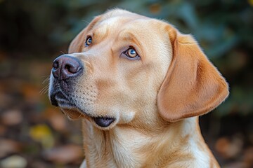 Poster - Close-up shot of a dog's face with leaves in the background