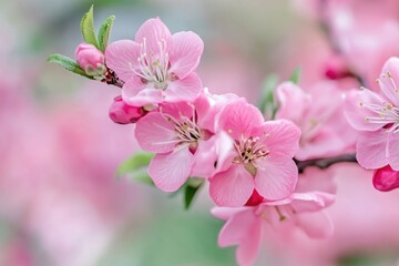 Poster - Close-up shot of pink flowers blooming on a tree branch