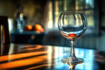 Poster - A single wine glass sits atop a rustic wooden table, ready for a toast