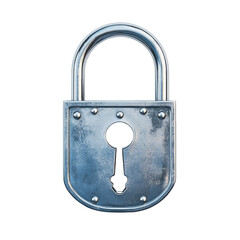Poster - A metallic lock with a keyhole stands isolated against a light background, symbolizing security and protection, Lock with key isolated 3d Rendering