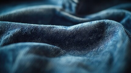 Poster - A close-up shot of a blue cloth lying flat on a bed, suitable for use in still life or interior design imagery