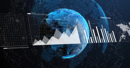 Poster - image of diagrams and globe on black background