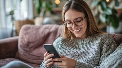 Poster - A person sitting on a couch looking at their cell phone