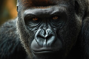 Poster - A close-up shot of a gorilla's face, looking directly at the camera