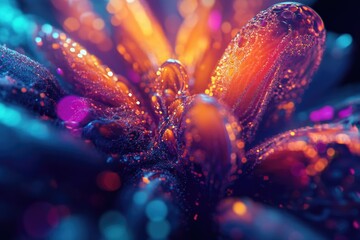 Poster - A detailed view of a flower with dew or raindrops glistening on its petals, ideal for use in nature-inspired designs or scientific illustrations