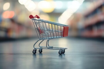 Poster - Miniature shopping cart on a store table for display or decoration
