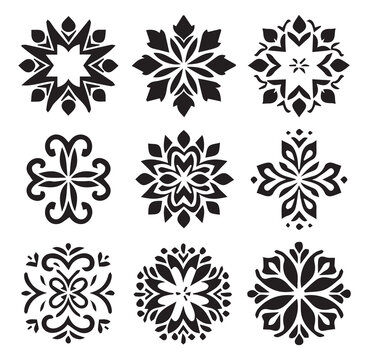 Flower pattern Silhouettes Different Silhouette Vector on a White Background