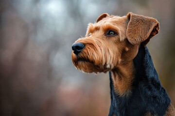 Poster - A close-up photo of a dog's face with a blurred background