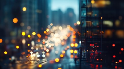 Poster - A blurry image of a city street at night with neon lights and traffic