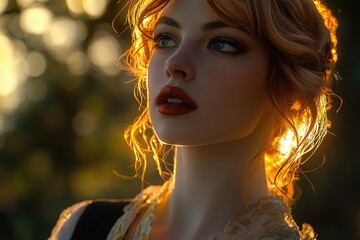 Wall Mural - Portrait of a woman with striking red hair in a close-up shot