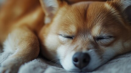 Aufkleber - A brown dog lying down on a cozy blanket, looking relaxed
