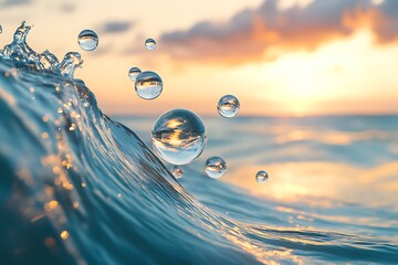 Wall Mural - Stunning Ocean Wave with Bubbles at Sunset