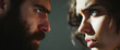 © Inspire Shots Hub - Close-up of a man and woman staring intensely at each other with focused expressions, showcasing a moment of tension, disagreement, or confrontation