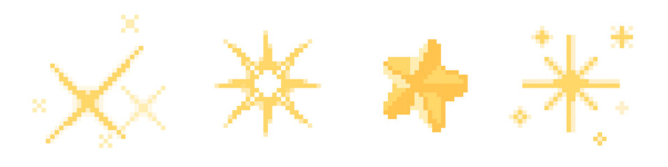 Poster - yellow pixel stars set isolated on white background. vector cartoon illustration of old 8bit softwar