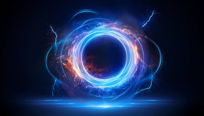 Wall Mural - abstract blue lightning circle on dark backdrop. mysterious shape.