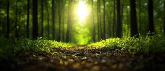 Wall Mural - path through a bright green forest
