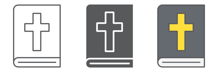 Poster - Holy Bible icon collection, religion and prayer, holy book icon set, vector graphics, a linear pattern on a white background, eps 10