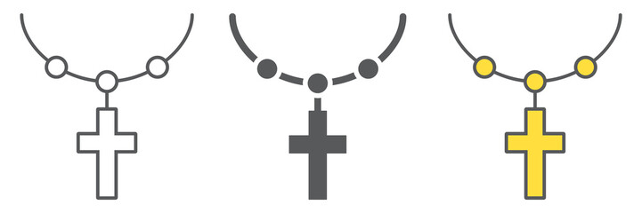 Poster - Rosary catholic faith icon collection, religion and prayer, necklace with cross icon set, vector graphics, a linear pattern on a white background, eps 10