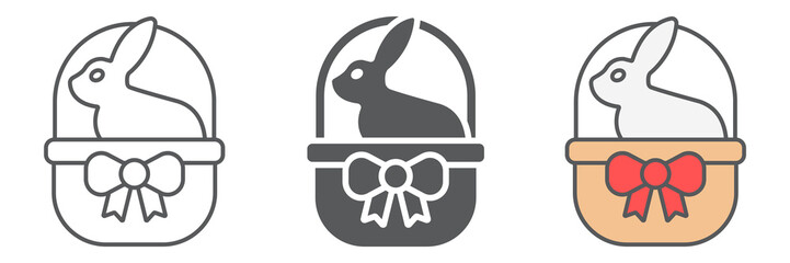 Poster - Easter bunny in basket icon collection, easter and holiday, happy easter card icon set, vector graphics, a linear pattern on a white background, eps 10