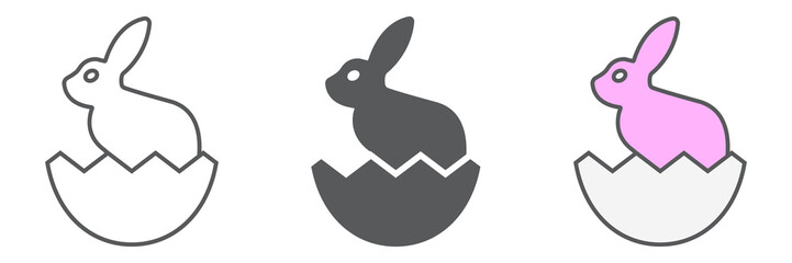 Poster - Easter bunny icon collection, easter and holiday, rabbit in egg icon set, vector graphics, a linear pattern on a white background, eps 10
