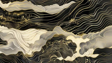 Poster - An intricate design of flowing lines in gold and white creates a mesmerizing abstract art piece against a dark backdrop