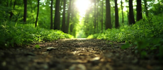 Wall Mural - pathway through a lush green forest