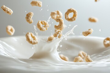 Sticker - Crispy Cereal Falling into Milk Splash