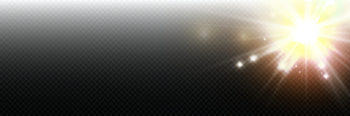 Wall Mural - glow light star, yellow sun rays, gold glare bokeh. flash yellow sun, star flashed with sparkles.