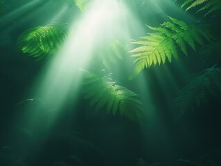 Wall Mural - sunlight illuminating ferns in a forest