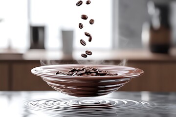 Poster - Floating Coffee Beans in a Modern Bowl