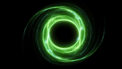 Wall Mural - abstract green lightning circle on dark backdrop. mysterious shape.