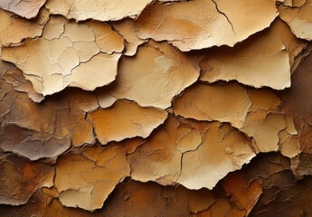 Poster - Abstract texture of cracked clay surface with warm earthy tones showcasing natural patterns and layers, ideal for backgrounds and artistic applications