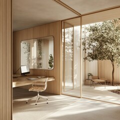 Poster - Modern, light-filled home office with courtyard