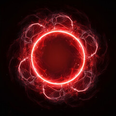 Wall Mural - abstract red lightning circle on dark backdrop. mysterious shape.