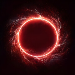 Wall Mural - abstract red lightning circle on dark backdrop. mysterious shape.