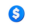 3d Blue circular button with a white dollar symbol in the center. 3D Illustration.