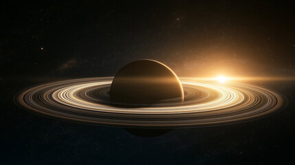Wall Mural - celestial majesty: a breathtaking view of saturn, with its iconic rings illuminated by the radiant g