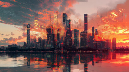 Poster - A beautiful glitch-art interpretation of a city skyline