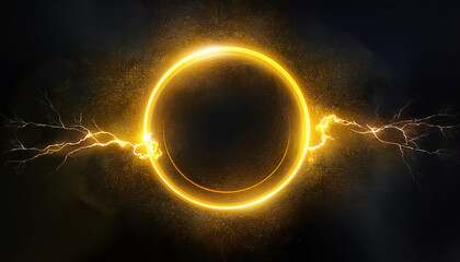 Wall Mural - abstract yellow lightning circle on dark backdrop. mysterious shape.