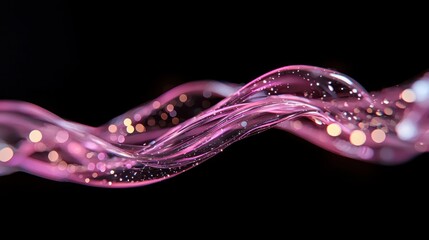 Poster - A vibrant, flowing wave of pink light with sparkling details against a black background, creating an ethereal and dynamic visual effect.
